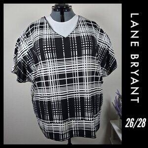 V-Neck Black and White Plaid Blouse 26/28 (EUC)